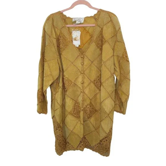 CBO New York Vintage Leather Embroidered Jacket Size 3X Camel Brown Coat Womens - Picture 5 of 8